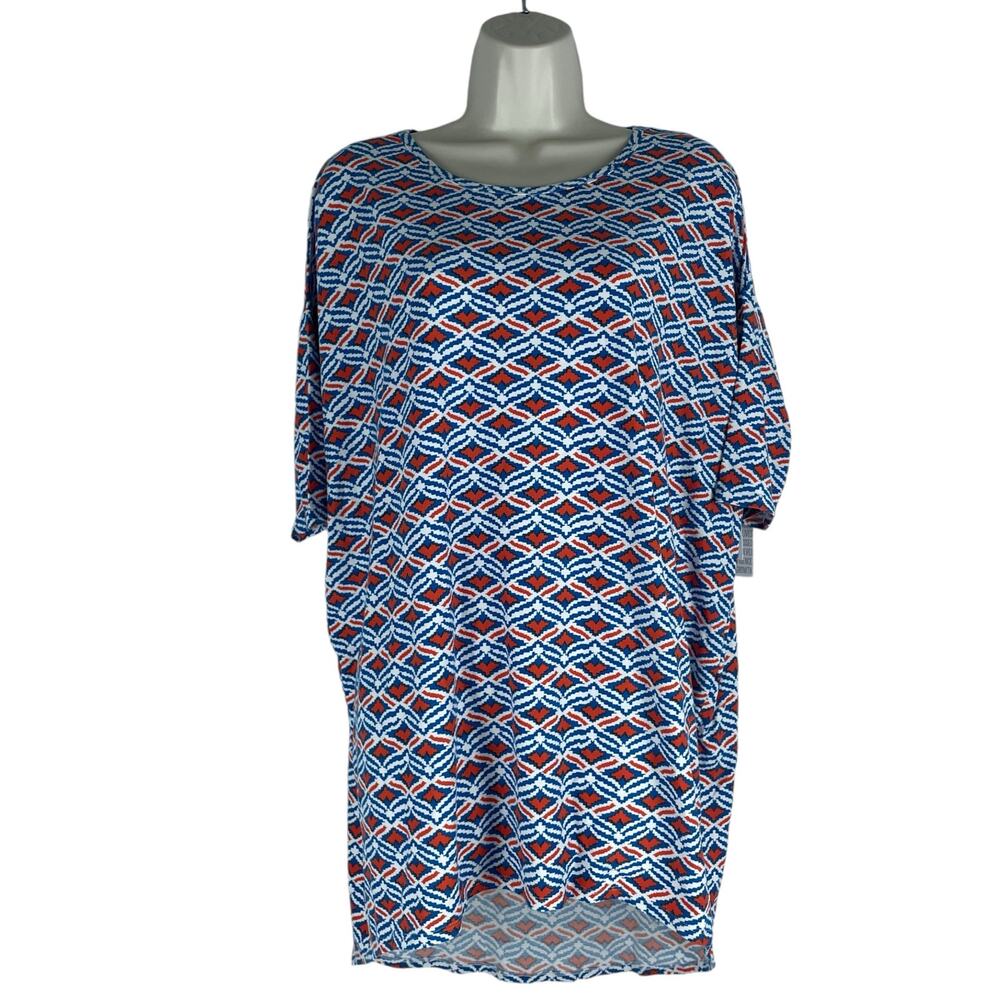 Lularoe Irma Short Sleeve Printed Oversized Tunic Top Blue Size M